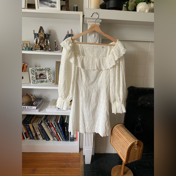 Dôen Franique Eyelet Mini Ruffle Dress in Salt 🤍 - Picture 3 of 5